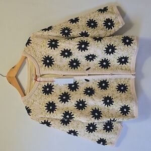 Frances Valentine Katy's Flower Embroidered Wool Cardigan Jacket Size Large